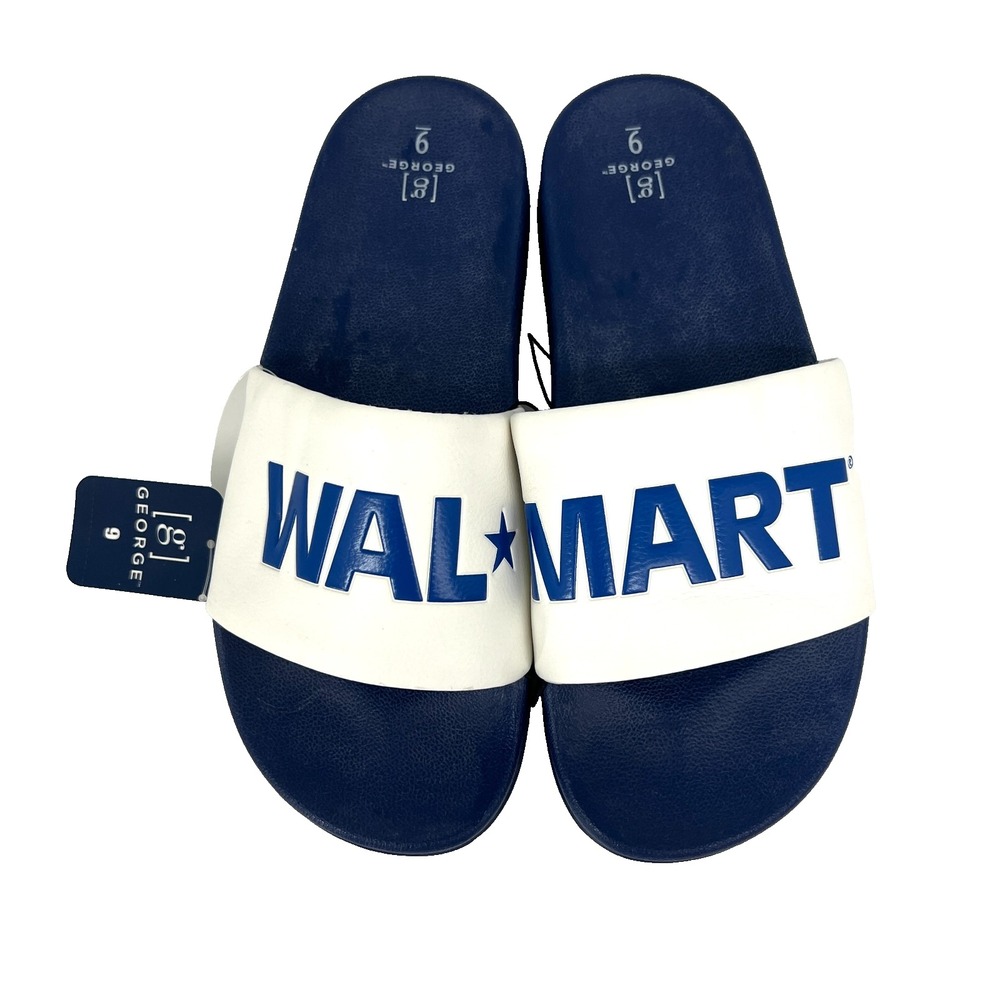 Walmart Logo Flip Flop Slide Sandals Mens Size 9 George‎ RARE White Blue New